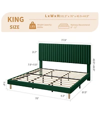 Gaomon Velvet Upholstered Platform Bed Frame with Adjustable Headboard, Vertical Channel Tufted, Strong Wooden Slats