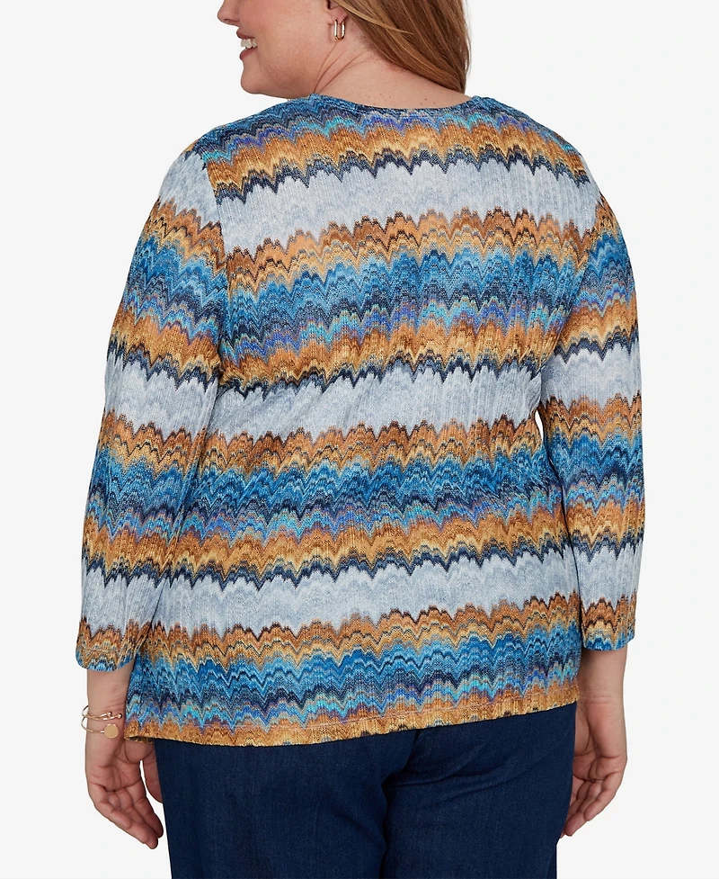 Alfred Dunner Plus 3/4-Length Sleeve Scoop Neck Two-Piece Look Knit Top