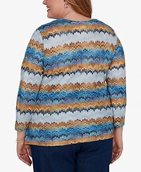 Alfred Dunner Plus 3/4-Length Sleeve Scoop Neck Two-Piece Look Knit Top