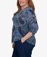 Alfred Dunner Plus V-Neck 3/4-Sleeve Asymmetric Hem Blouse