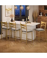 gaomon Set of 4 25.5" Upholstered Counter Height Bar Stools with Back and Metal Legs