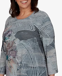 Alfred Dunner Plus Crewneck 3/4-Sleeve Floral T-Shirt