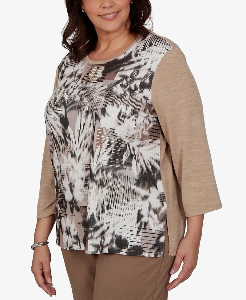 Alfred Dunner Plus Floral-Print 3/4-Sleeve T-Shirt