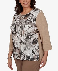 Alfred Dunner Plus Floral-Print 3/4-Sleeve T-Shirt