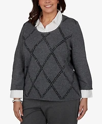 Alfred Dunner Plus Sequin 3/4-Length Sleeve Sweater