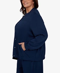 Alfred Dunner Plus Mandarin-Collar Lightweight Stretch Jacket