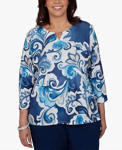 Alfred Dunner Plus Floral-Print 3/4-Sleeve T-Shirt