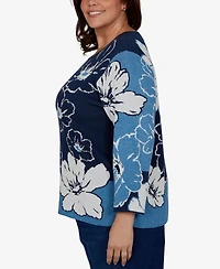 Alfred Dunner Plus Crewneck Floral Pullover Sweater