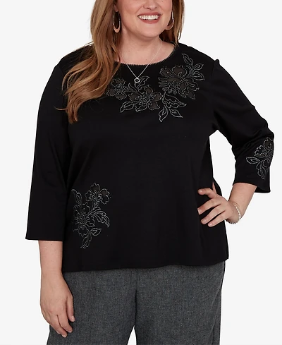 Alfred Dunner Plus Floral Scoop Neck 3/4-Sleeve Knit Top