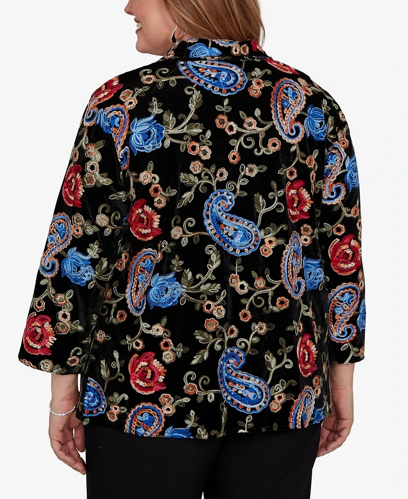Alfred Dunner Plus Collared 3/4-Sleeve Velvet Top