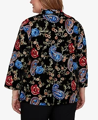 Alfred Dunner Plus Collared 3/4-Sleeve Velvet Top