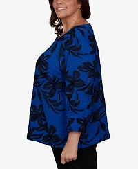 Alfred Dunner Plus Calm Luxe Floral Textured-Knit Boat Neck Blouse