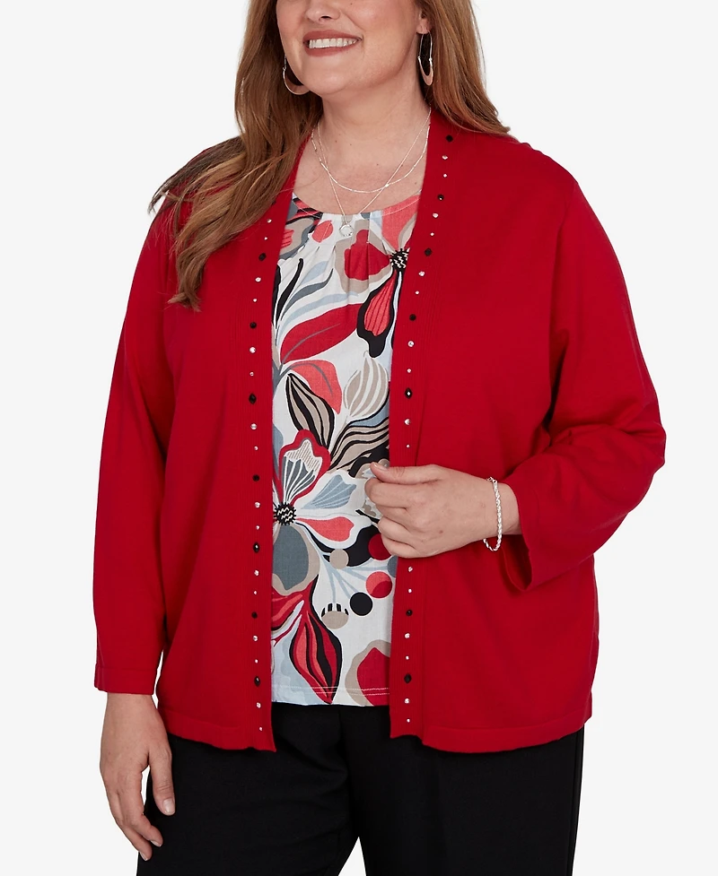 Alfred Dunner Plus Shawl Collar 3/4-Sleeve Cardigan Sweater