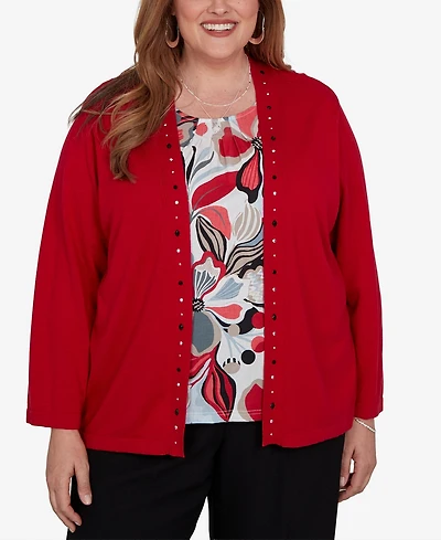 Alfred Dunner Plus Shawl Collar 3/4-Sleeve Cardigan Sweater