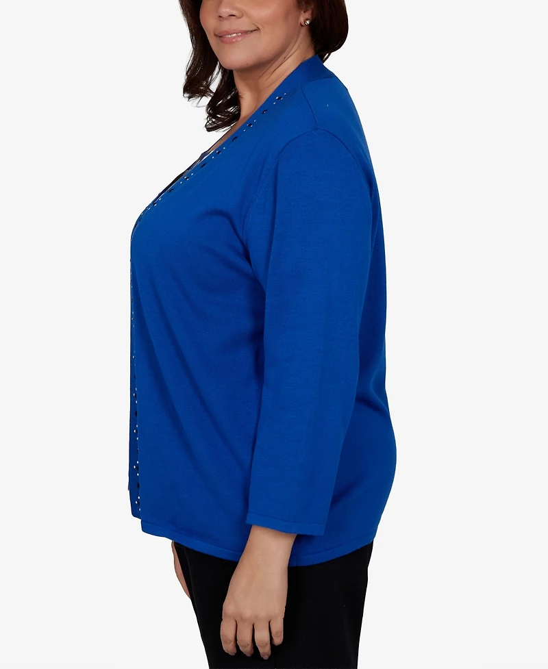 Alfred Dunner Plus Shawl Collar 3/4-Sleeve Embellished Cardigan Sweater