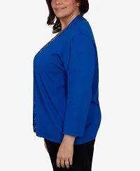 Alfred Dunner Plus Shawl Collar 3/4-Sleeve Embellished Cardigan Sweater
