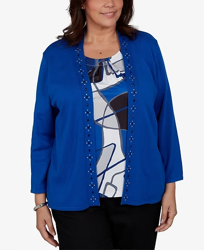 Alfred Dunner Plus Shawl Collar 3/4-Sleeve Embellished Cardigan Sweater