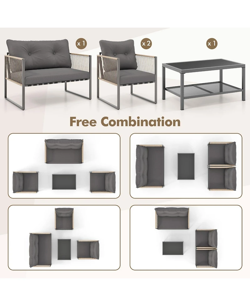 Gymax Set Of 4 Patio Furniture Set Pe Rattan Conversation Sofa Set with Thick Cushions