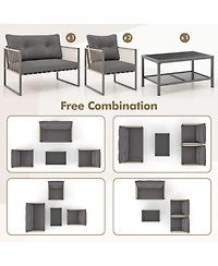 Gymax Set Of 4 Patio Furniture Set Pe Rattan Conversation Sofa Set with Thick Cushions