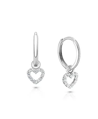 Tiny Blessings Pave Heart Drop Classic Huggie Hoop Earrings
