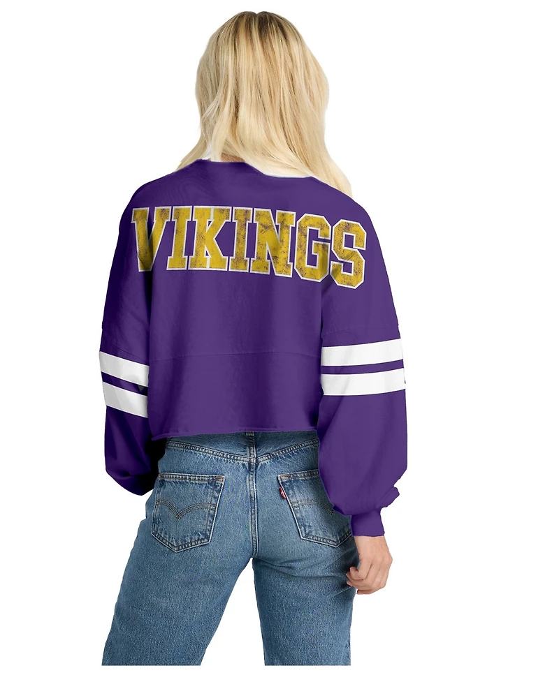 Spirit Jersey Women's Minnesota Vikings Oversized Cropped Long-Sleeve T-Shirt