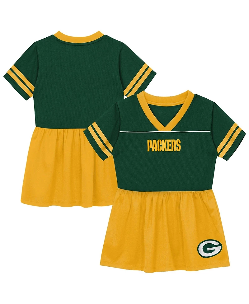 Outerstuff Toddler Green Bay Packers Stadium Lights V-Neck Fashion Football Jersey Dress
