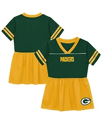 Outerstuff Toddler Green Bay Packers Stadium Lights V-Neck Fashion Football Jersey Dress
