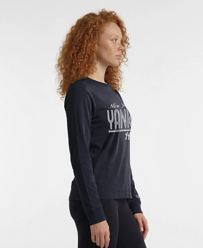 Champion Women's New York Yankees Screen-Print Graphics Long-Sleeve T-Shirt