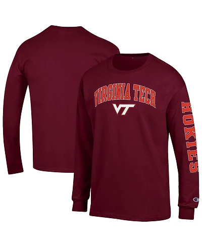 Champion Men's Virginia Tech Hokies Arch Over Logo 2-Hit Long-Sleeve Crewneck T-Shirt