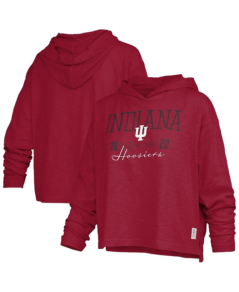 Pressbox Women's Castillo Indiana Hoosiers Slub Long-Sleeve Hooded T-Shirt