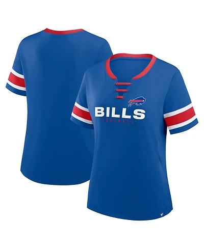 Fanatics Plus Buffalo Bills Red Zone Athena Lace-Up Rhinestone-Accented V-Notch Neck T-Shirt