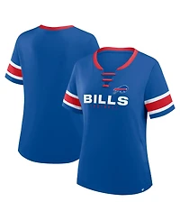 Fanatics Plus Buffalo Bills Red Zone Athena Lace-Up Rhinestone-Accented V-Notch Neck T-Shirt