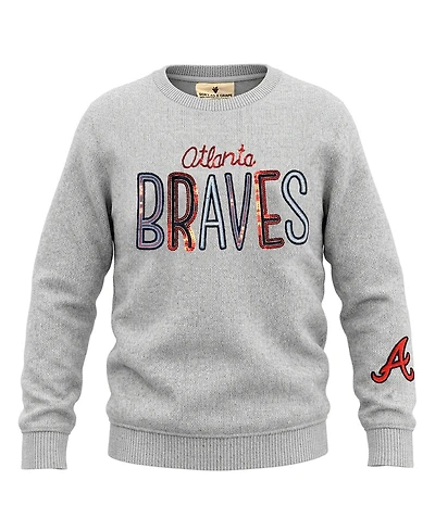 Soft As A Grape Big Girls Heather Gray Atlanta Braves Nantucket Sequin Fleece Crewneck Sweatshirt