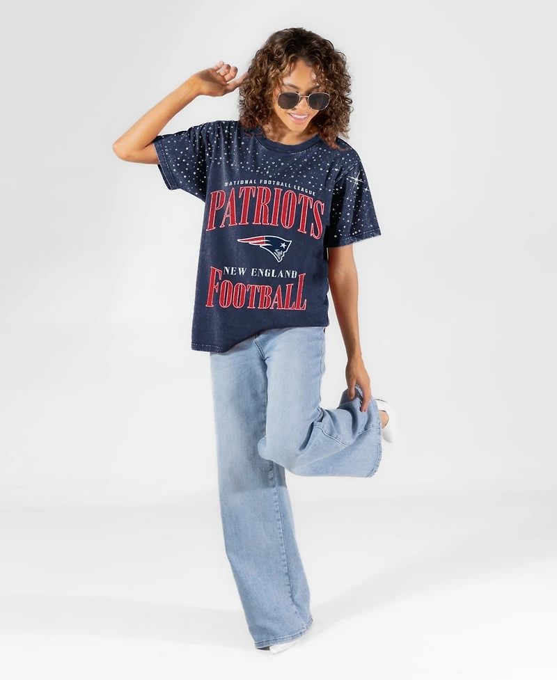 Gameday Couture Women's New England Patriots Sparkle Score Washed Crewneck Micro Rhinestones T-Shirt