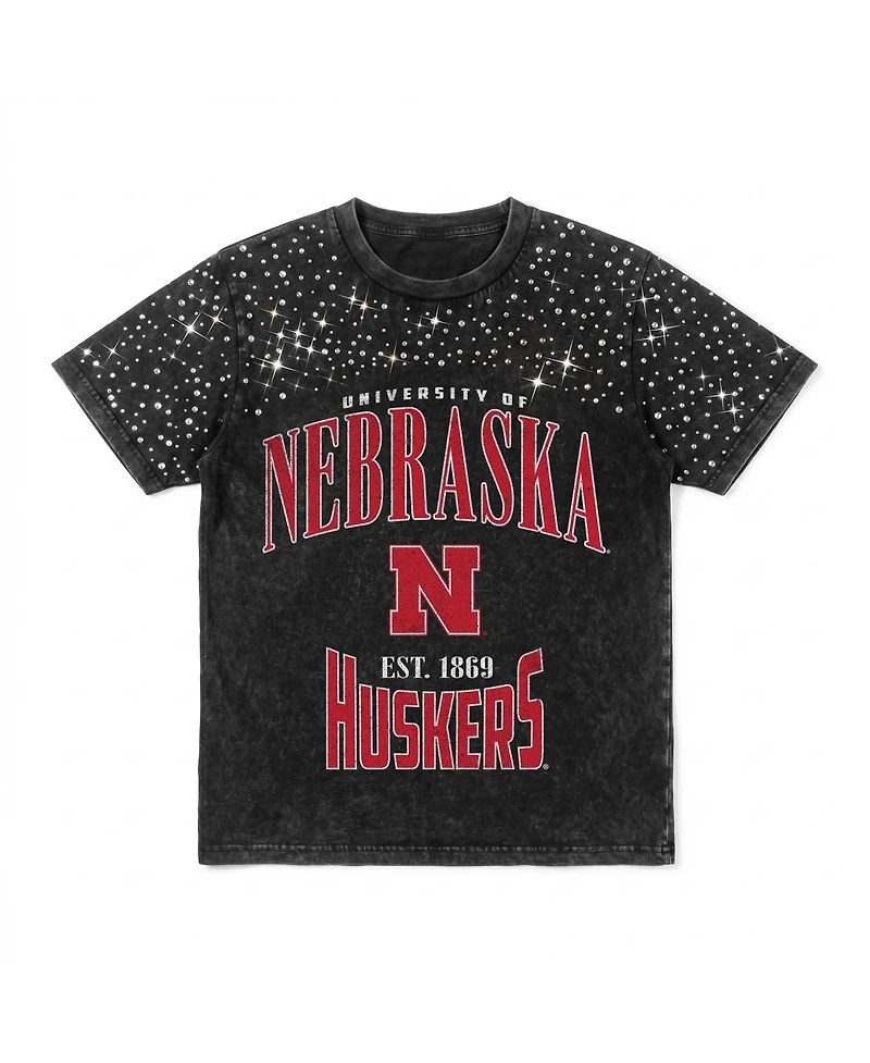 Gameday Couture Women's Nebraska Huskers the Zone Washed Relaxed-Fit Drop-Shoulder Micro Rhinestone T-Shirt