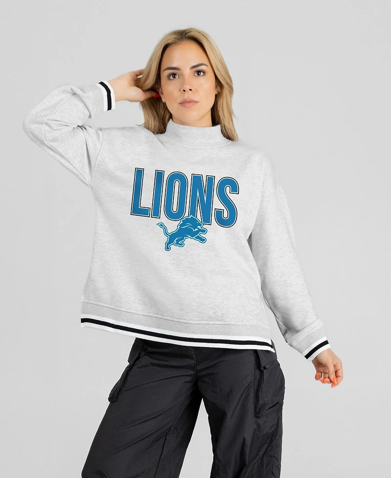 Gameday Couture Women's Detroit Lions Rally Point Contrast Stripe Relaxed-Fit Mock Neck Sweatshirt