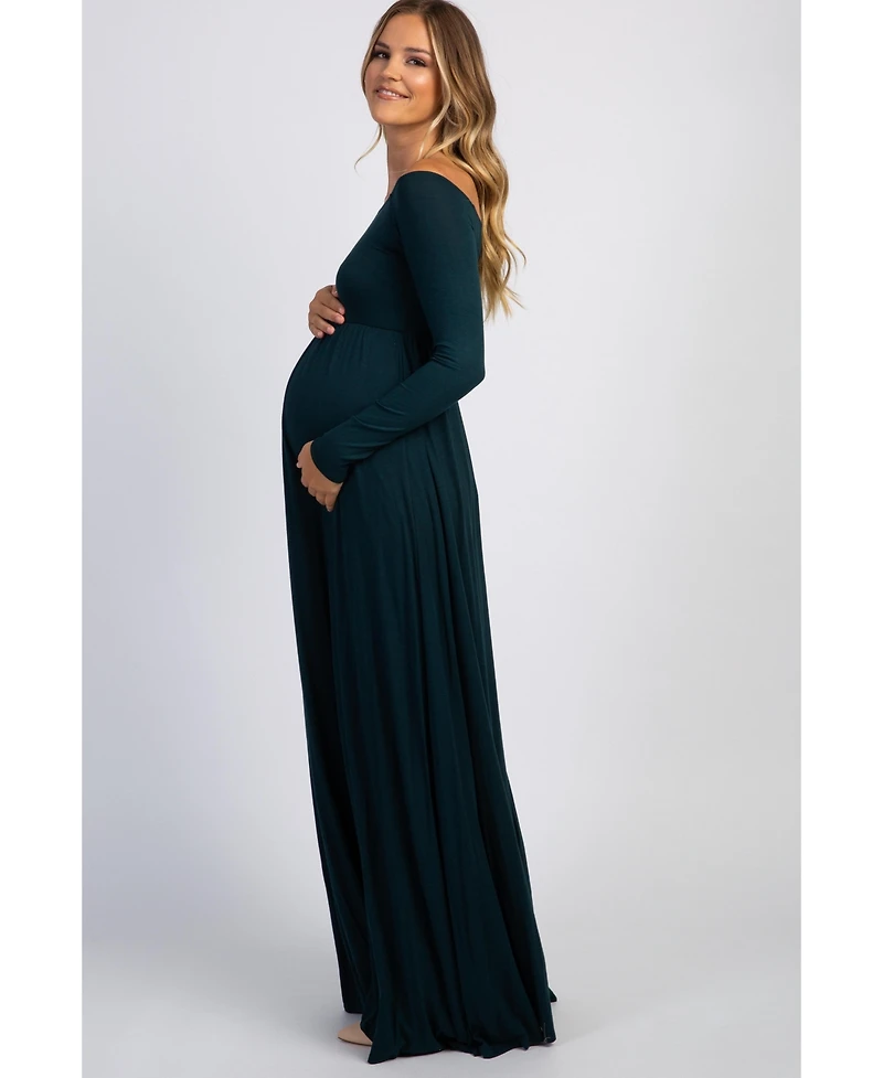 Pinkblush Maternity Pink Solid Off Shoulder Maxi Dress