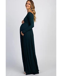 Pinkblush Maternity Pink Solid Off Shoulder Maxi Dress