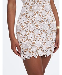 Miss Circle Women's Quinley White Cotton Lace Teardrop Neckline Mini Dress