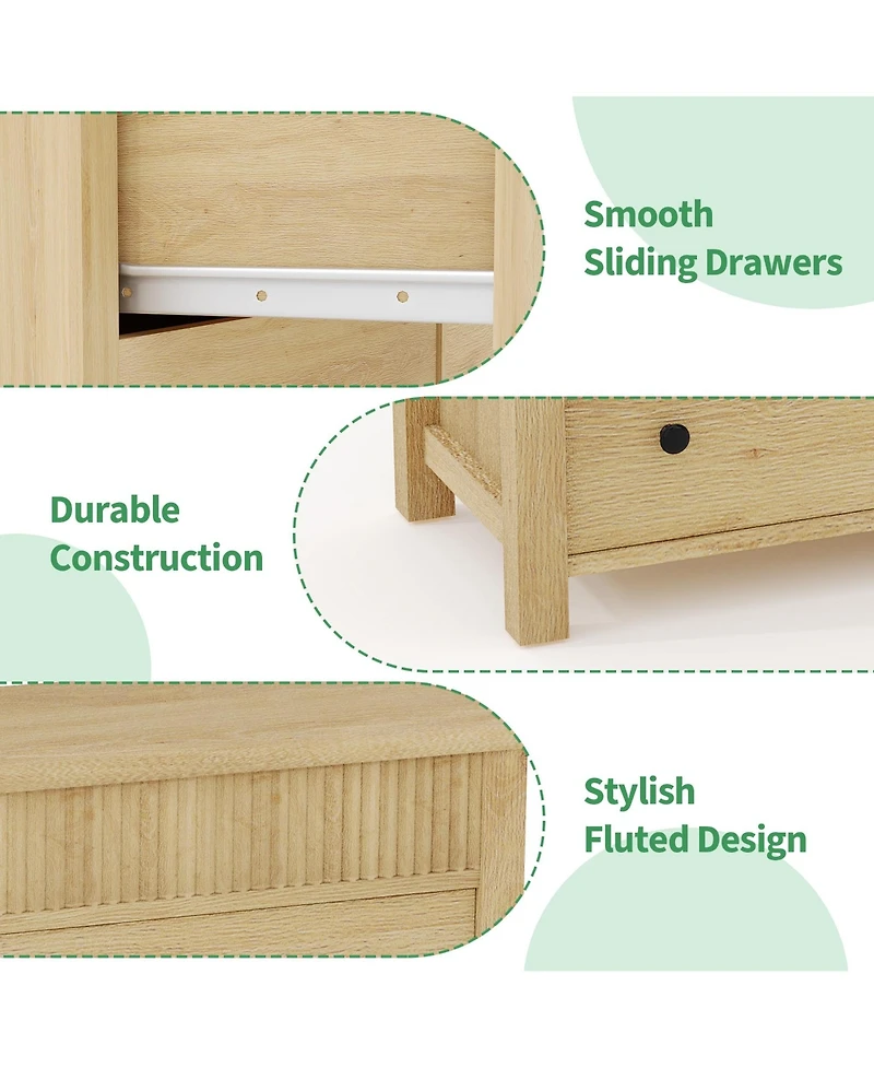 homfan 7-Drawer Dresser for Bedroom Wooden Chest of Drawers, Fluted Tv Stand, Storage Organizer for Living Room, Hallway or Entryway