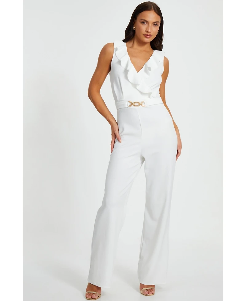 Quiz Women's Scuba Crepe Frill Buckle Dress - White
