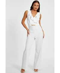 Quiz Women's Scuba Crepe Frill Buckle Dress - White