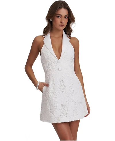 Miss Circle Women's Ignacia White Cotton Lace Halter A-Line Mini Dress