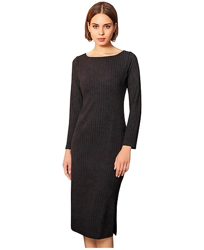 Alie Street London Women's Ribbed Midi Knit Sheath Dress