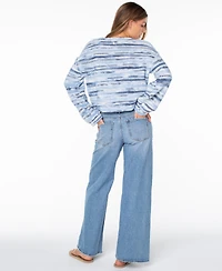Roxy Women's Swell Season Striped Cropped Long-Sleeve Cotton-Blend Sweater