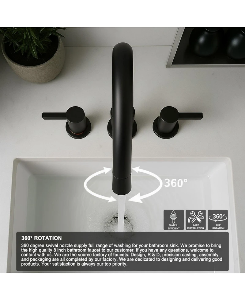 Phying 8 Inch Widespread Bathroom Faucet 2 Handle 3 Hole Vanity Sink Tap with 360 Degree Rotatable Pull-Down Sprayer Modern Bathroom Faucet