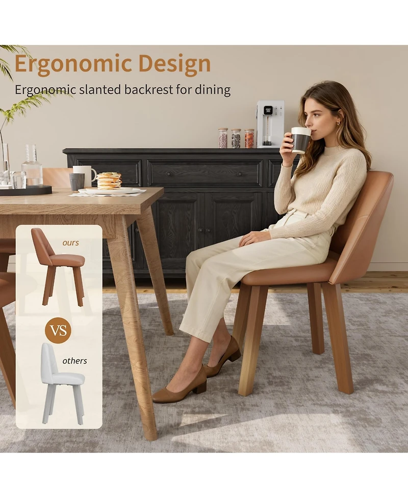 homfan Dining Chairs of 6, Pu Leather Upholstered Chairs with Wood Frame, Scratch-Resistant Padded Seat, Modern Armless Side Chairs