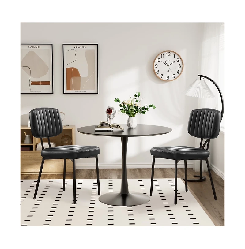Slickblue Set of 2 Faux Leather Dining Chairs with Mid Century Modern Design