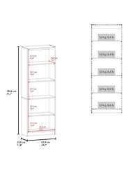 Fm Furniture Dam Bookcase with Open Storage and 5 Shelves