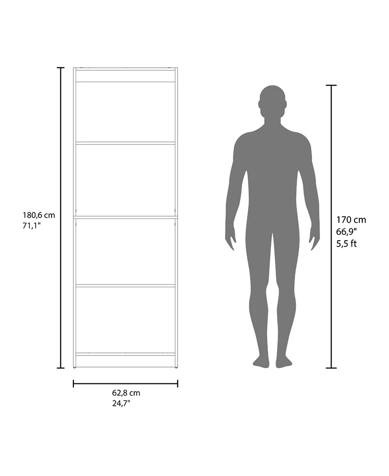 Fm Furniture Bear Flat Bookcase with Open Storage and 4 Shelves